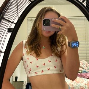 Forever 21 Women’s Cherry Print Lounge Cropped Bra Tank Top Small